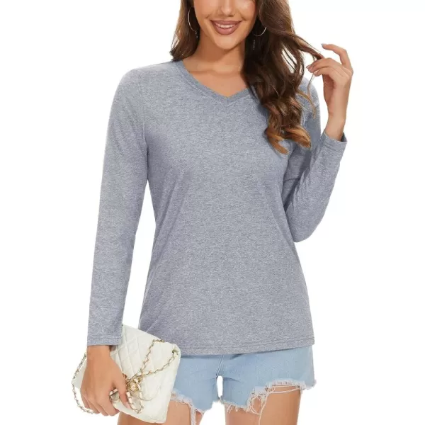 MAGCOMSEN Women's Long Sleeve V Neck T Shirts Cotton Basic Tee Shirts Soft Solid Cassic Breathable Casual Summer Tops