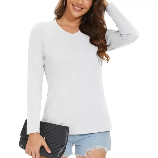 MAGCOMSEN Women's Long Sleeve V Neck T Shirts Cotton Basic Tee Shirts Soft Solid Cassic Breathable Casual Summer Tops