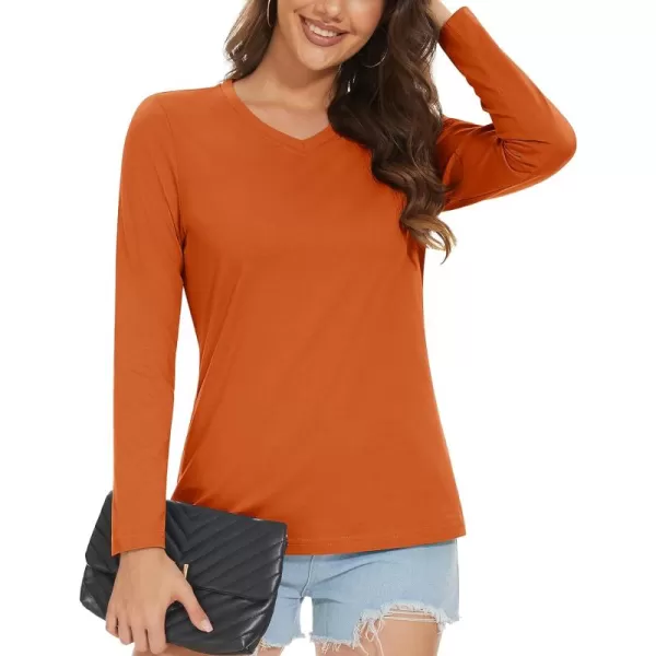 MAGCOMSEN Women's Long Sleeve V Neck T Shirts Cotton Basic Tee Shirts Soft Solid Cassic Breathable Casual Summer Tops