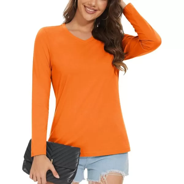 MAGCOMSEN Women's Long Sleeve V Neck T Shirts Cotton Basic Tee Shirts Soft Solid Cassic Breathable Casual Summer Tops