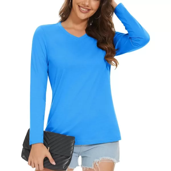 MAGCOMSEN Women's Long Sleeve V Neck T Shirts Cotton Basic Tee Shirts Soft Solid Cassic Breathable Casual Summer Tops