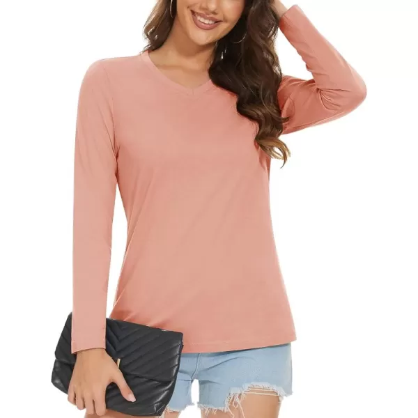 MAGCOMSEN Women's Long Sleeve V Neck T Shirts Cotton Basic Tee Shirts Soft Solid Cassic Breathable Casual Summer Tops