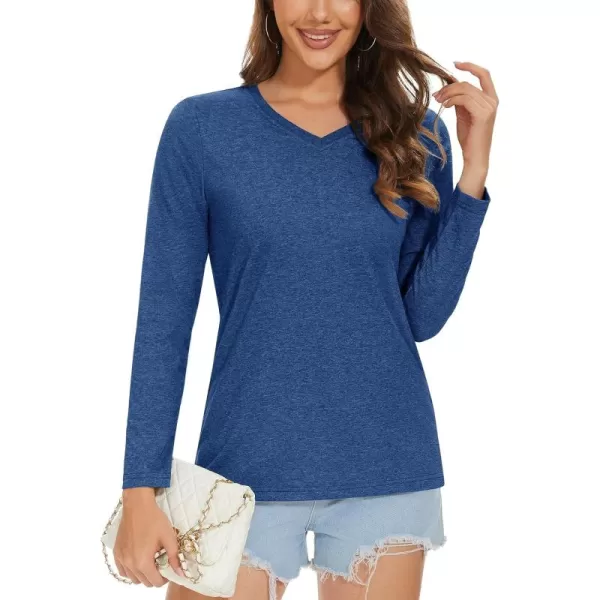 MAGCOMSEN Women's Long Sleeve V Neck T Shirts Cotton Basic Tee Shirts Soft Solid Cassic Breathable Casual Summer Tops