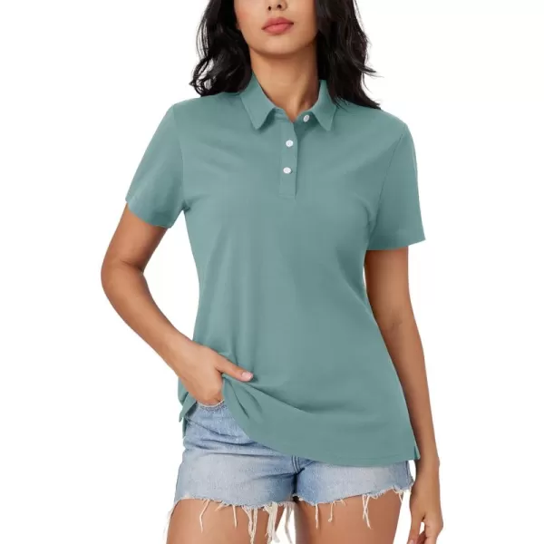 MAGCOMSEN Women's Polo Shirts Cotton Short Sleeve Collared Golf Shirt 3 Buttons Breathable Wicking Cool Casual Tops