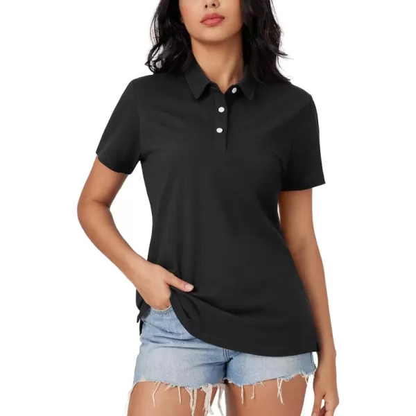 MAGCOMSEN Women's Polo Shirts Cotton Short Sleeve Collared Golf Shirt 3 Buttons Breathable Wicking Cool Casual Tops