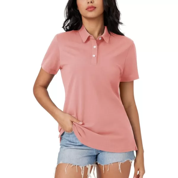 MAGCOMSEN Women's Polo Shirts Cotton Short Sleeve Collared Golf Shirt 3 Buttons Breathable Wicking Cool Casual Tops