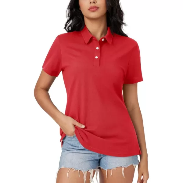 MAGCOMSEN Women's Polo Shirts Cotton Short Sleeve Collared Golf Shirt 3 Buttons Breathable Wicking Cool Casual Tops