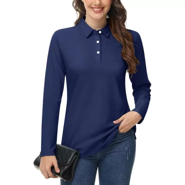 MAGCOMSEN Women's Polo Shirts Long Sleeve 3-Button Cotton Cool Shirts Wicking Casual Business Collared Shirts Tops