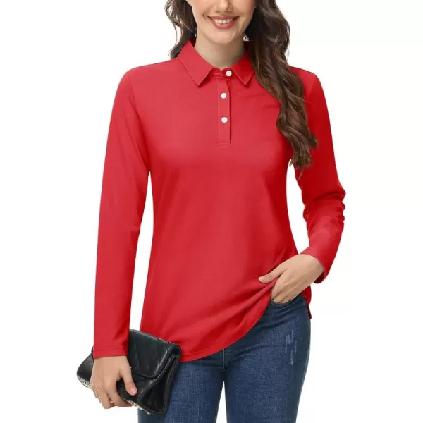 MAGCOMSEN Women's Polo Shirts Long Sleeve 3-Button Cotton Cool Shirts Wicking Casual Business Collared Shirts Tops