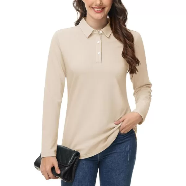 MAGCOMSEN Women's Polo Shirts Long Sleeve 3-Button Cotton Cool Shirts Wicking Casual Business Collared Shirts Tops