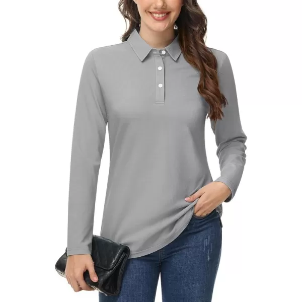 MAGCOMSEN Women's Polo Shirts Long Sleeve 3-Button Cotton Cool Shirts Wicking Casual Business Collared Shirts Tops