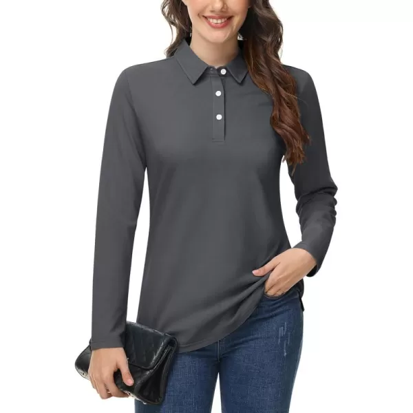 MAGCOMSEN Women's Polo Shirts Long Sleeve 3-Button Cotton Cool Shirts Wicking Casual Business Collared Shirts Tops