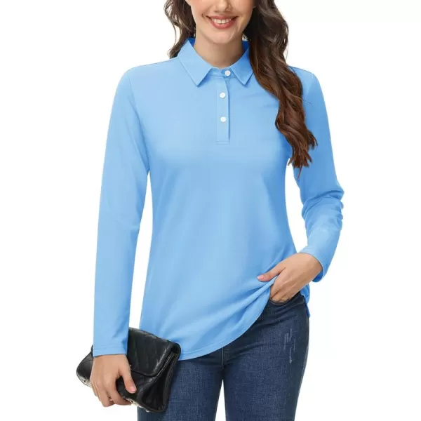 MAGCOMSEN Women's Polo Shirts Long Sleeve 3-Button Cotton Cool Shirts Wicking Casual Business Collared Shirts Tops