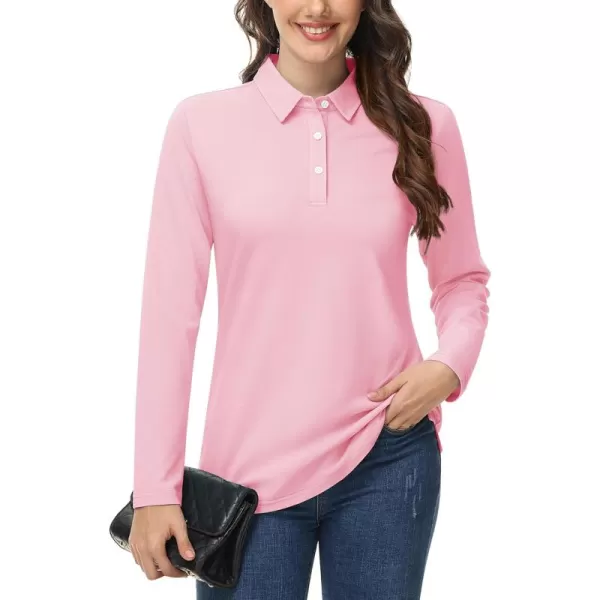 MAGCOMSEN Women's Polo Shirts Long Sleeve 3-Button Cotton Cool Shirts Wicking Casual Business Collared Shirts Tops