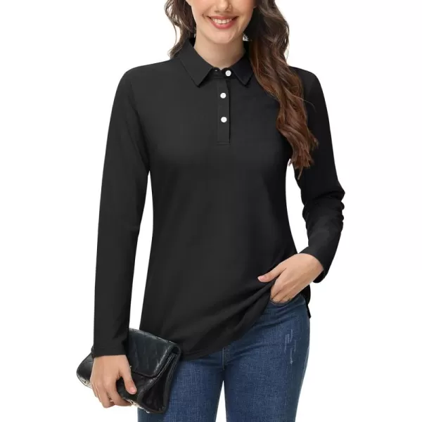MAGCOMSEN Women's Polo Shirts Long Sleeve 3-Button Cotton Cool Shirts Wicking Casual Business Collared Shirts Tops