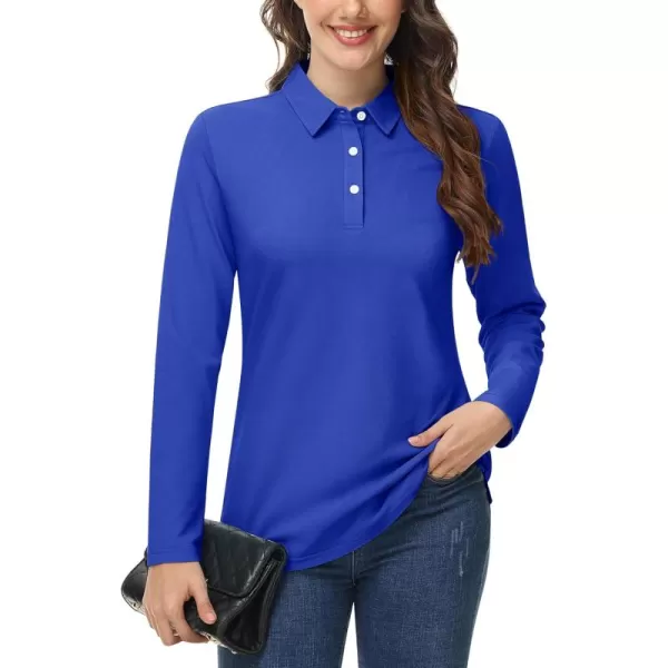 MAGCOMSEN Women's Polo Shirts Long Sleeve 3-Button Cotton Cool Shirts Wicking Casual Business Collared Shirts Tops