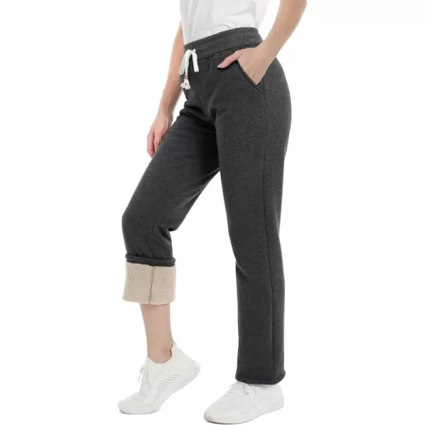 MAGCOMSEN Women's Sherpa Lined Sweatpants Warm Fleece Pants with Pockets Winter Jogger Regular Fit Drawstring