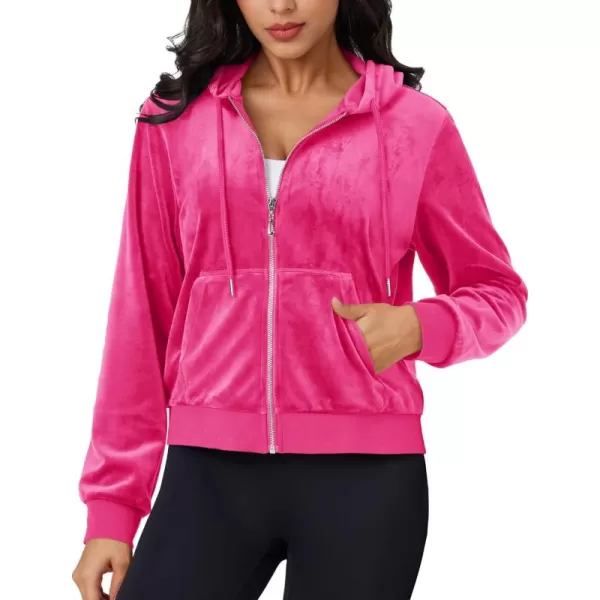 MAGCOMSEN Women's Velour Crop Hoodie Jacket Long Sleeve Zip Up Tops Soft Casual Velvet Jacket with Pockets