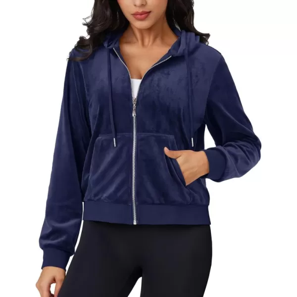 MAGCOMSEN Women's Velour Crop Hoodie Jacket Long Sleeve Zip Up Tops Soft Casual Velvet Jacket with Pockets