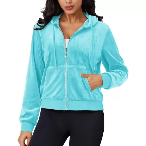 MAGCOMSEN Women's Velour Crop Hoodie Jacket Long Sleeve Zip Up Tops Soft Casual Velvet Jacket with Pockets