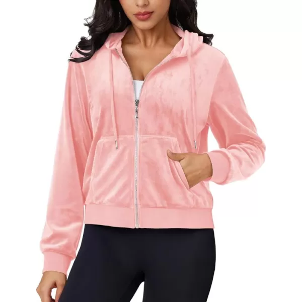MAGCOMSEN Women's Velour Crop Hoodie Jacket Long Sleeve Zip Up Tops Soft Casual Velvet Jacket with Pockets
