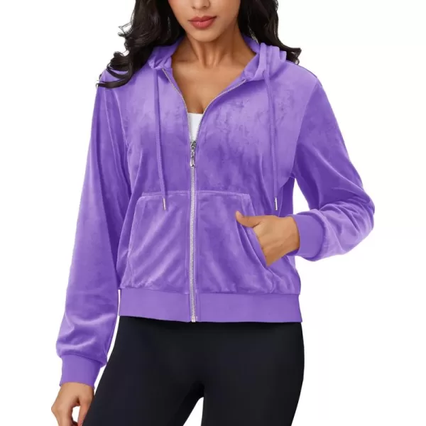 MAGCOMSEN Women's Velour Crop Hoodie Jacket Long Sleeve Zip Up Tops Soft Casual Velvet Jacket with Pockets