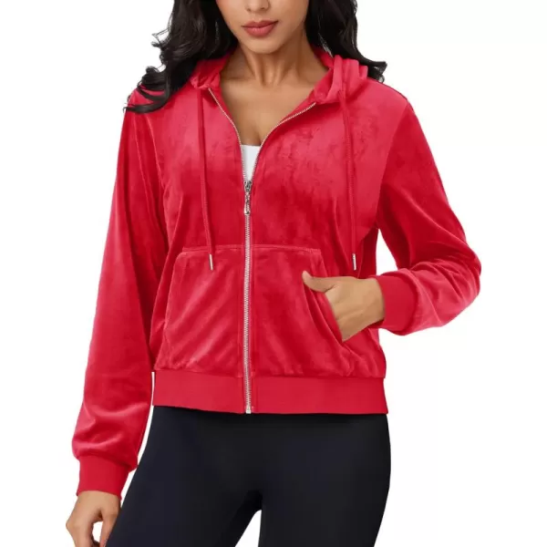 MAGCOMSEN Women's Velour Crop Hoodie Jacket Long Sleeve Zip Up Tops Soft Casual Velvet Jacket with Pockets