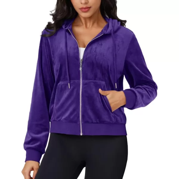 MAGCOMSEN Women's Velour Crop Hoodie Jacket Long Sleeve Zip Up Tops Soft Casual Velvet Jacket with Pockets