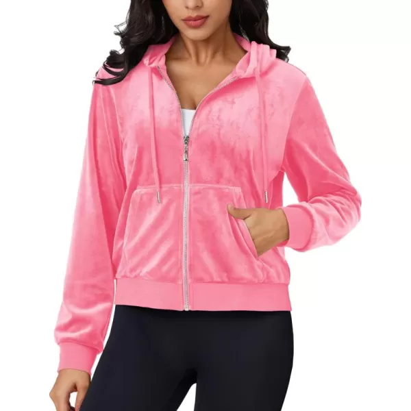 MAGCOMSEN Women's Velour Crop Hoodie Jacket Long Sleeve Zip Up Tops Soft Casual Velvet Jacket with Pockets