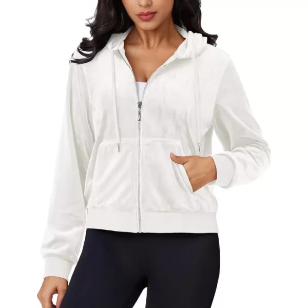 MAGCOMSEN Women's Velour Crop Hoodie Jacket Long Sleeve Zip Up Tops Soft Casual Velvet Jacket with Pockets