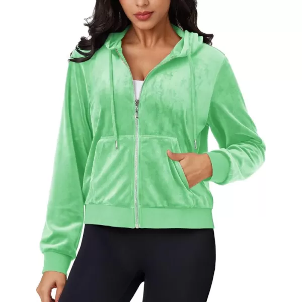 MAGCOMSEN Women's Velour Crop Hoodie Jacket Long Sleeve Zip Up Tops Soft Casual Velvet Jacket with Pockets