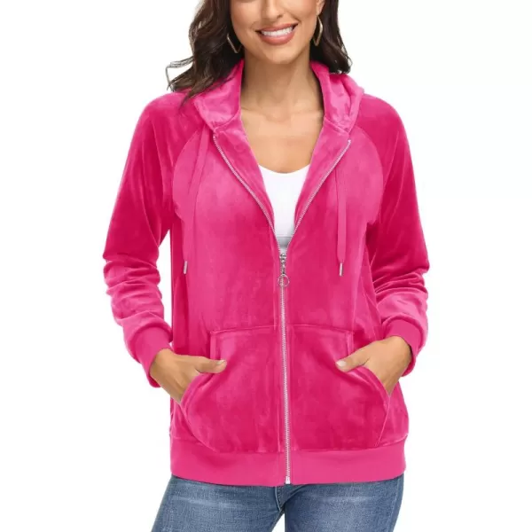 MAGCOMSEN Women's Velour Hooded Jacket Long Sleeve Full Zip Outerwear Soft Warm Velvet Jacket with Side Pockets
