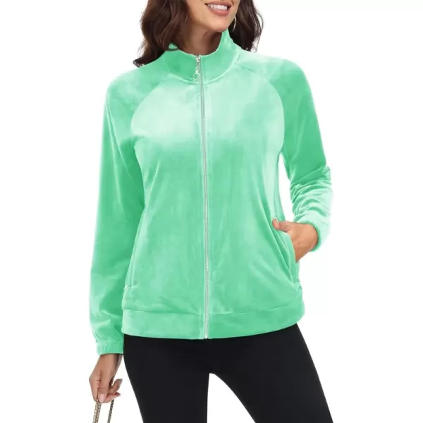 MAGCOMSEN Women's Velour Jackets Full Zip-up Velvet Top 2 Zipper Pockets Lightweight Soft Casual Sweatshirt Jacket