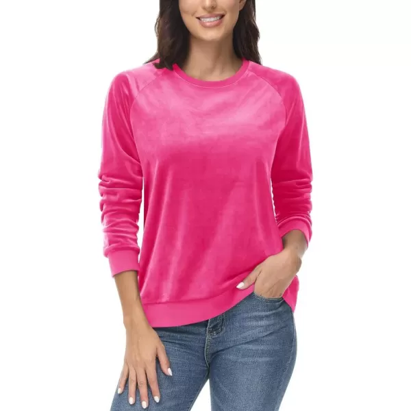 MAGCOMSEN Women's Velour Sweatshirts Crewneck Long Sleeve Casual Pullover Soft Warm Shirts Velvet Tops Winter Fall