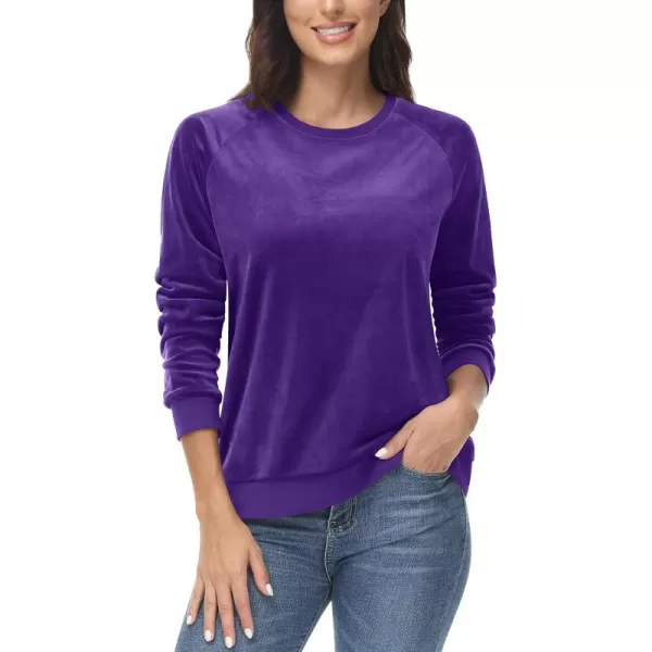 MAGCOMSEN Women's Velour Sweatshirts Crewneck Long Sleeve Casual Pullover Soft Warm Shirts Velvet Tops Winter Fall