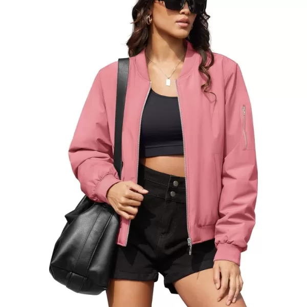 MAGCOMSEN Women's Winter Bomber Jacket Casual Basic Zip Up Padded Coats Water Resistant Long Sleeve Outwear with Pockets