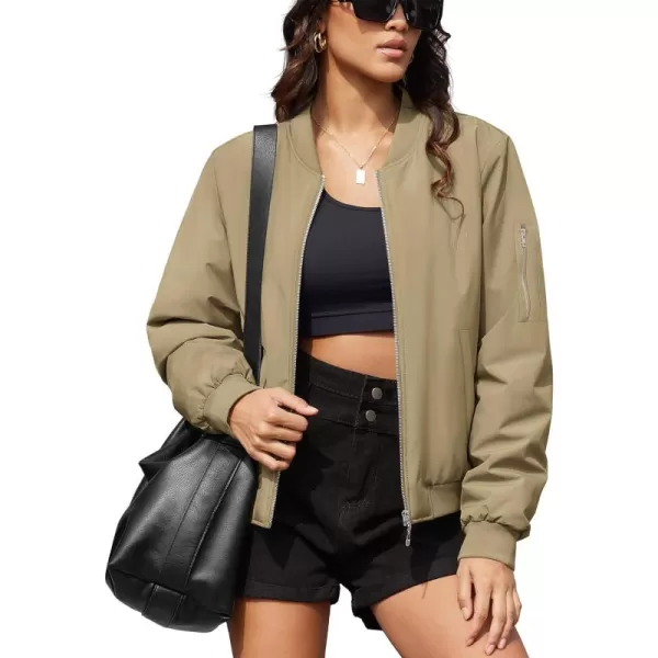 MAGCOMSEN Women's Winter Bomber Jacket Casual Basic Zip Up Padded Coats Water Resistant Long Sleeve Outwear with Pockets