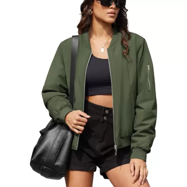 MAGCOMSEN Women's Winter Bomber Jacket Casual Basic Zip Up Padded Coats Water Resistant Long Sleeve Outwear with Pockets