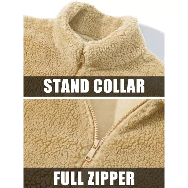 MAGCOMSEN Men's Fluffy Fuzzy Sherpa Fleece Jacket Full Zip Stand Collar 3 Pockets Casual Winter Coats Outwear