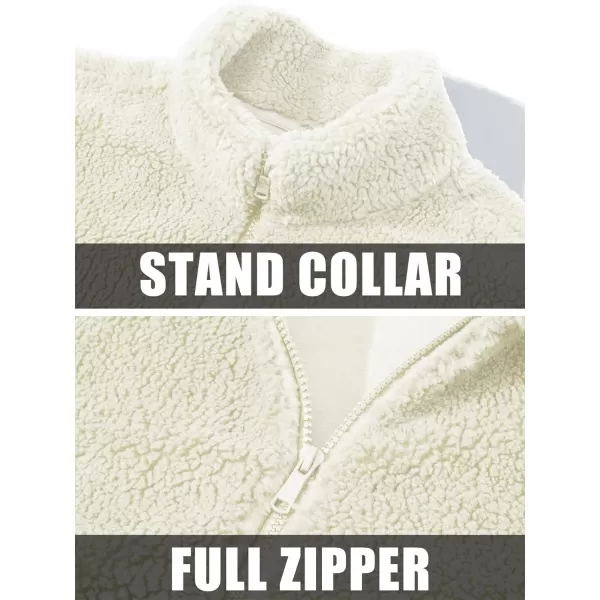 MAGCOMSEN Men's Fluffy Fuzzy Sherpa Fleece Jacket Full Zip Stand Collar 3 Pockets Casual Winter Coats Outwear
