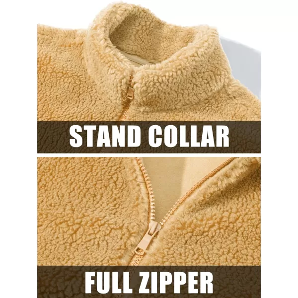MAGCOMSEN Men's Fluffy Fuzzy Sherpa Fleece Jacket Full Zip Stand Collar 3 Pockets Casual Winter Coats Outwear