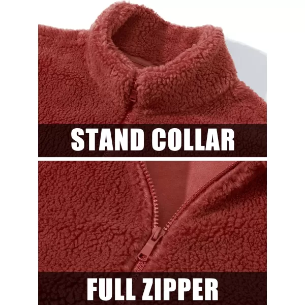 MAGCOMSEN Men's Fluffy Fuzzy Sherpa Fleece Jacket Full Zip Stand Collar 3 Pockets Casual Winter Coats Outwear