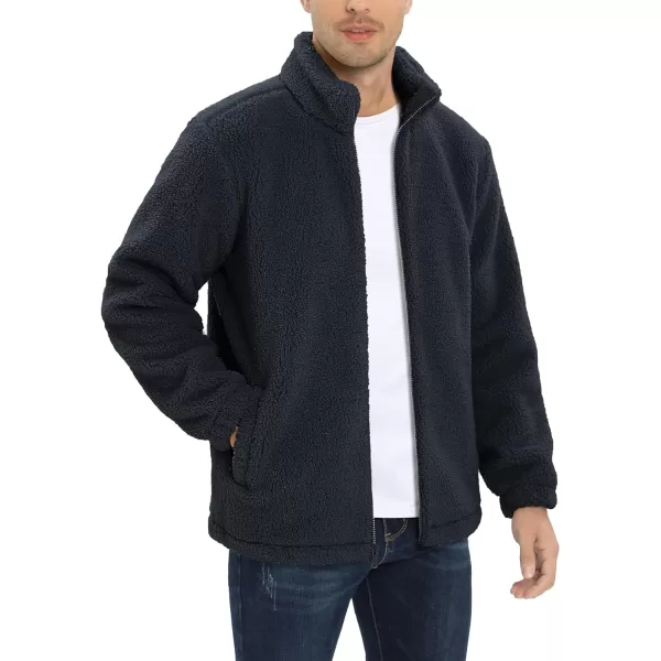 MAGCOMSEN Men's Fluffy Fuzzy Sherpa Fleece Jacket Full Zip Stand Collar 3 Pockets Casual Winter Coats Outwear