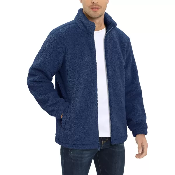 MAGCOMSEN Men's Fluffy Fuzzy Sherpa Fleece Jacket Full Zip Stand Collar 3 Pockets Casual Winter Coats Outwear
