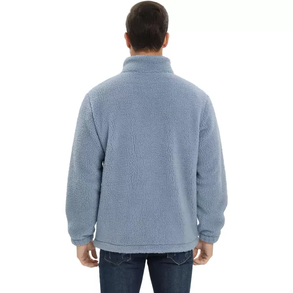 MAGCOMSEN Men's Fluffy Fuzzy Sherpa Fleece Jacket Full Zip Stand Collar 3 Pockets Casual Winter Coats Outwear