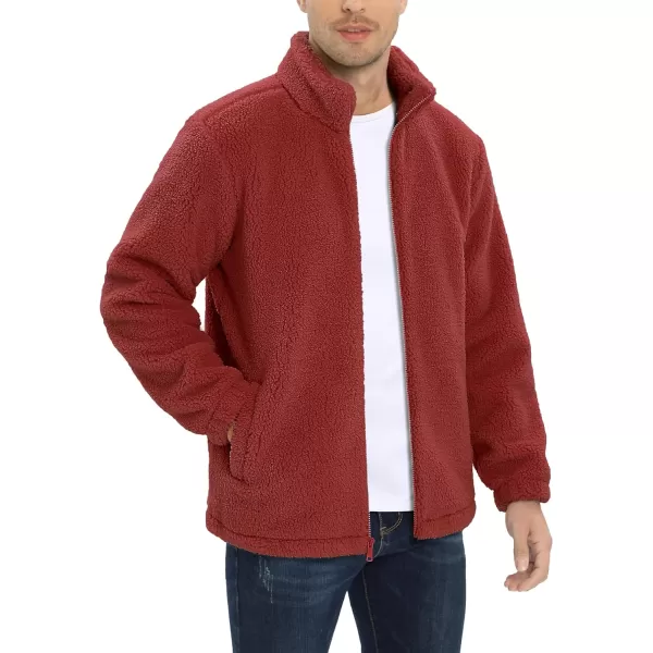 MAGCOMSEN Men's Fluffy Fuzzy Sherpa Fleece Jacket Full Zip Stand Collar 3 Pockets Casual Winter Coats Outwear