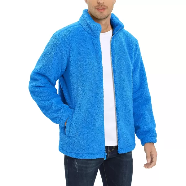 MAGCOMSEN Men's Fluffy Fuzzy Sherpa Fleece Jacket Full Zip Stand Collar 3 Pockets Casual Winter Coats Outwear