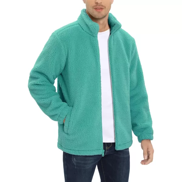 MAGCOMSEN Men's Fluffy Fuzzy Sherpa Fleece Jacket Full Zip Stand Collar 3 Pockets Casual Winter Coats Outwear