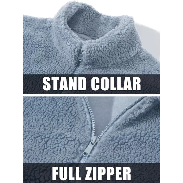 MAGCOMSEN Men's Fluffy Fuzzy Sherpa Fleece Jacket Full Zip Stand Collar 3 Pockets Casual Winter Coats Outwear