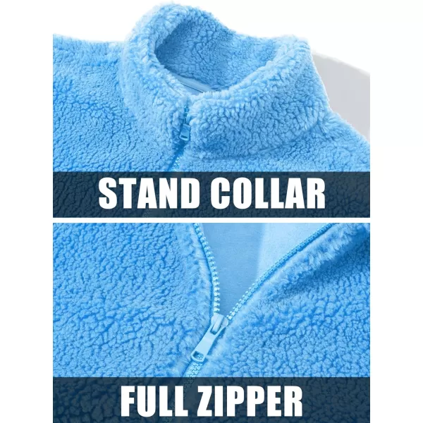 MAGCOMSEN Men's Fluffy Fuzzy Sherpa Fleece Jacket Full Zip Stand Collar 3 Pockets Casual Winter Coats Outwear